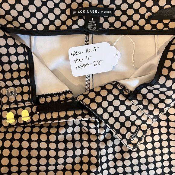 Chicos Black Label Dotted Pull On Slim Ankle Pants Zip Detail Sz 1 (US 8) - Picture 8 of 9